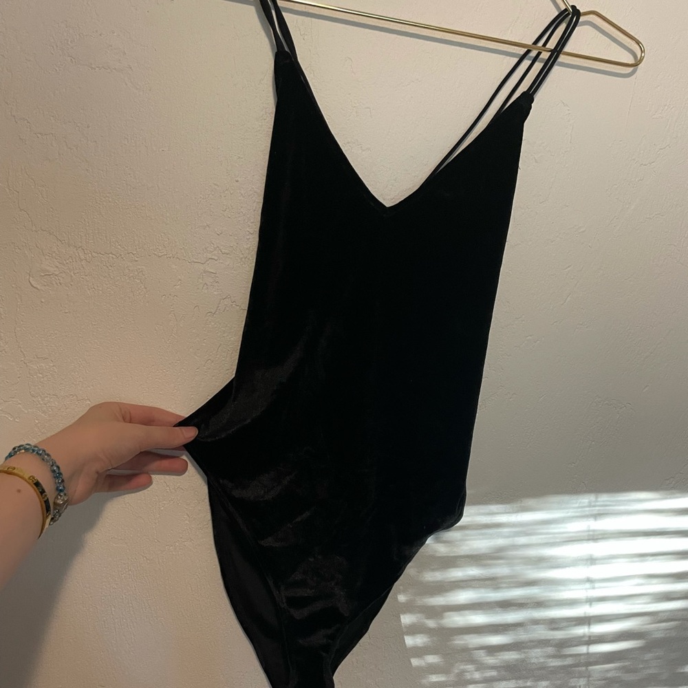 H&M Black Velvet Bodysuit With Strappy Back